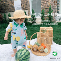  White Pearl Double gauze Organic cotton fabric Spring and summer baby kimono short-sleeved bag fart one-piece