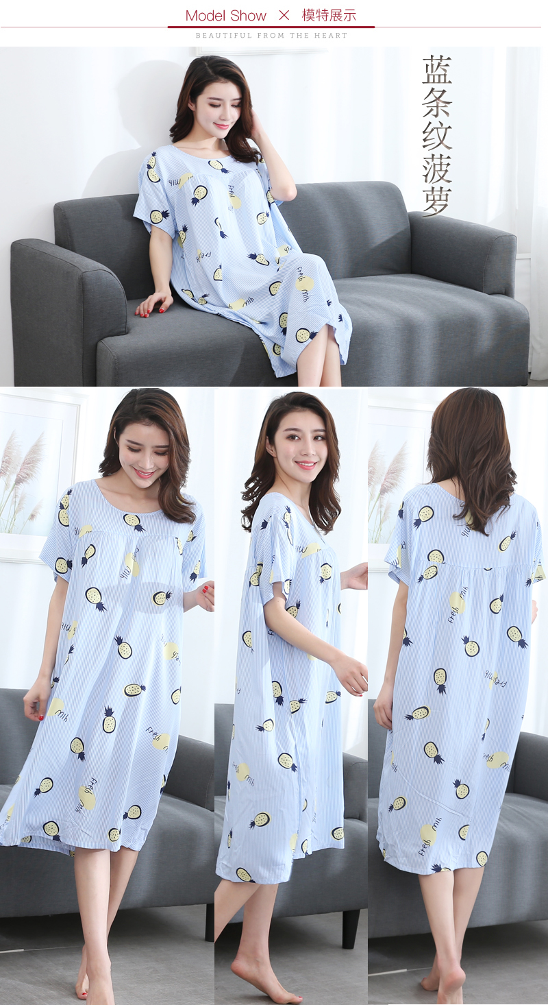 Yi với mùa hè bông lụa thanh niên đồ ngủ phụ nữ nhân tạo bông mẹ nightdress bông và chất béo cộng với kích thước lớn nhà quần áo mỏng