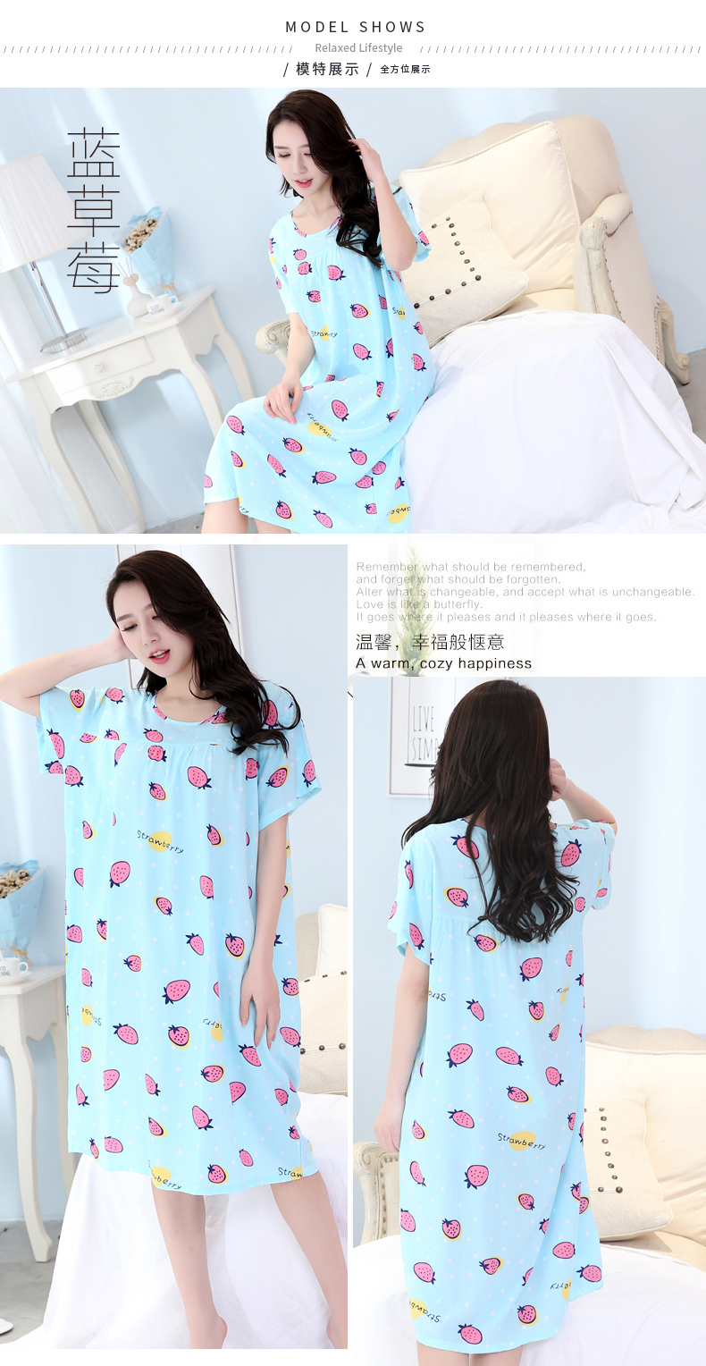 Yi với bông lụa nữ mùa hè bông lụa ngắn- tay công chúa nightdress nữ mùa hè bông nhân tạo cộng với phân bón xl váy đồ ngủ