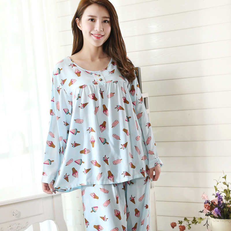 Yi đối tác mùa xuân và mùa hè cotton lụa đồ ngủ phụ nữ dài tay quần phù hợp với phần mỏng bông nhân tạo XL cotton lụa điều hòa không khí dịch vụ nhà đồ bộ vải đũi