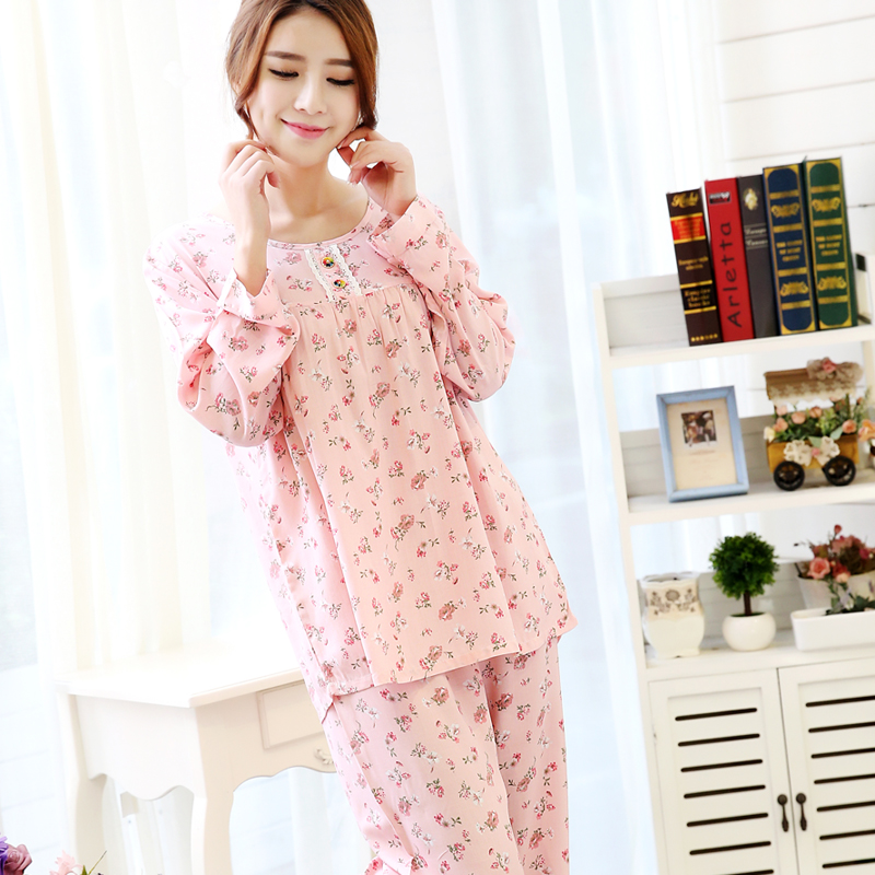 Yi đối tác mùa xuân và mùa hè cotton lụa đồ ngủ phụ nữ dài tay quần phù hợp với phần mỏng bông nhân tạo XL cotton lụa điều hòa không khí dịch vụ nhà