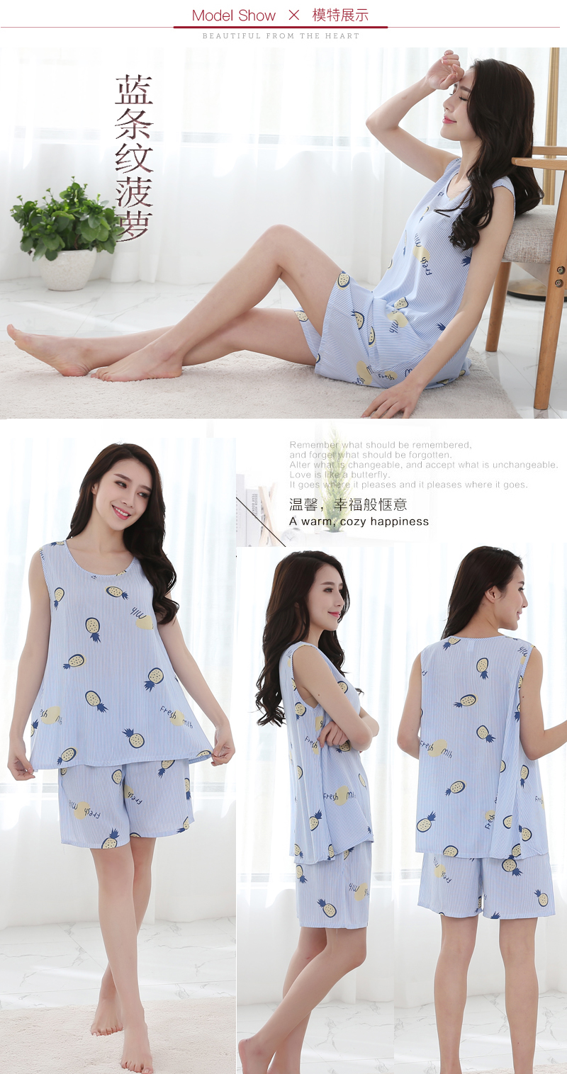 Yishang phụ nữ mùa hè cotton lụa ngắn tay mỏng đồ ngủ không tay vest nhân tạo bông phù hợp với lỏng dịch vụ nhà phiên bản tăng lên