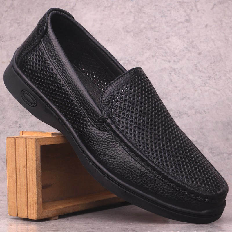 Summer New Men's Shoes Genuine Leather Breathable Business Shoes Casual Leather Shoes Men's Set Foot Hollowed-out Sandals Shoes Tide 100 hitch