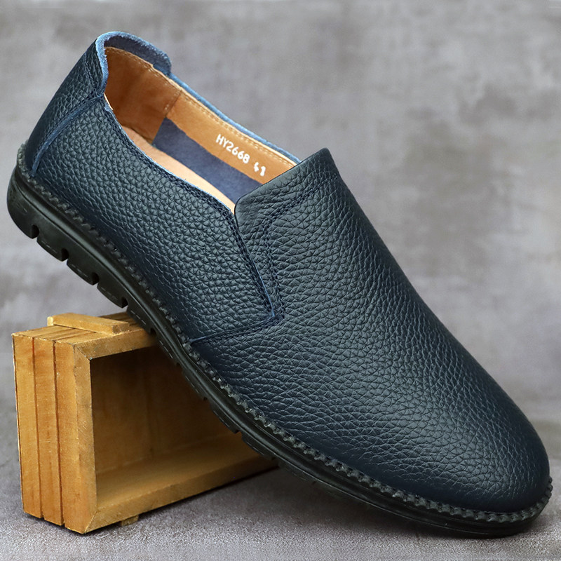 Men Casual Leather Shoes Genuine Leather 100 Hitch Shoes Sloppy Shoes Soft Bottom Shoes Men's Foot Soft Leather Breathable Driving Shoes Single Shoes