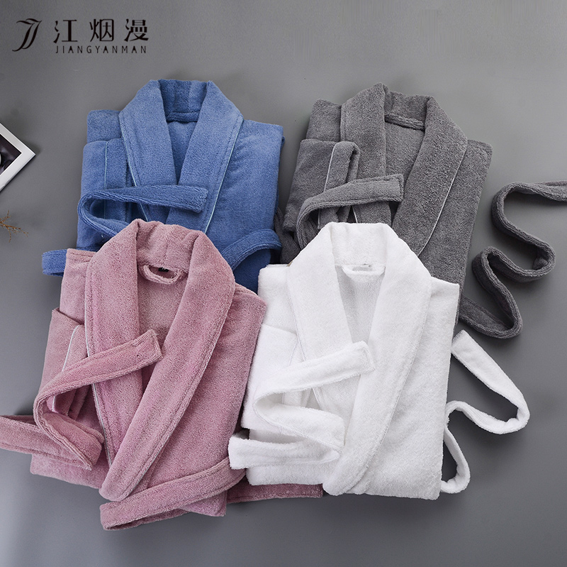 Hotel pure cotton bathrobe Spring and autumn and winter couple towel material men and women long version of cotton nightgown thickened adult yukata