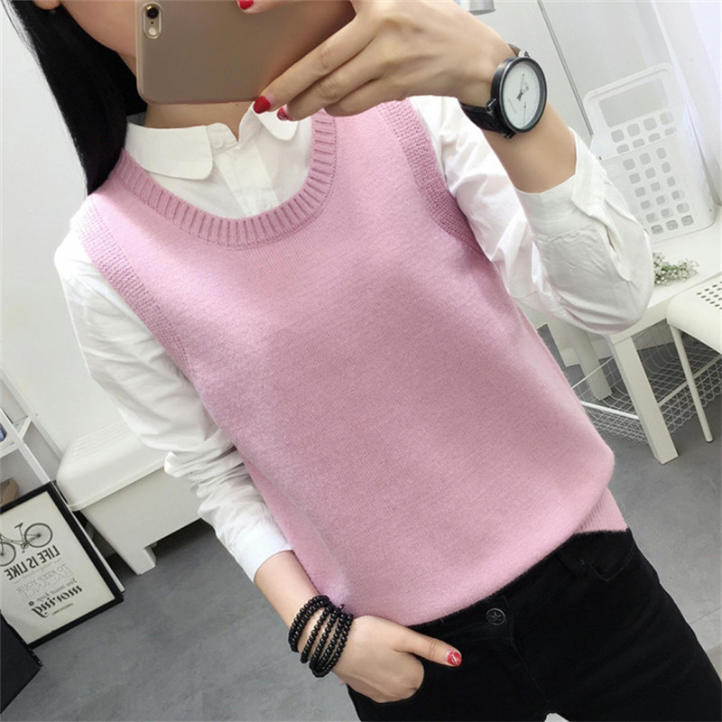 Mùa xuân và mùa thu mới Hàn Quốc vest nữ vest đại học gió không tay áo len cổ tròn dệt kim áo khoác len áo len đẹp