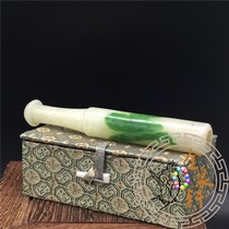 Bag old fidelity ] Qingdai Yangchun blanc neige flottante couleur verte vernissée longueur du porte-cigarette longueur 12 4 cm terminée