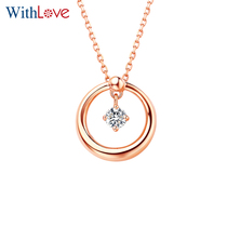 WithLove love more than rose 18K gold 8 points diamond pendant round platinum necklace Dream Melody