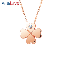 WithLove rose gold 18K color gold platinum single diamond pendant four-leaf clover necklace clavicle chain for girlfriend