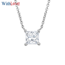 WithLove only love pint white 18K gold princess square diamond necklace chain square single drill pendant lock bone chain