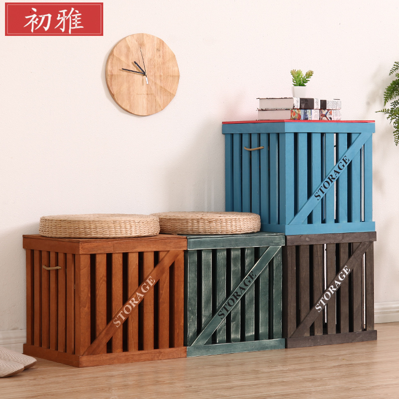 Wooden box storage box solid wood storage box combination dirty clothes storage basket with lid storage box wooden glove box wooden box