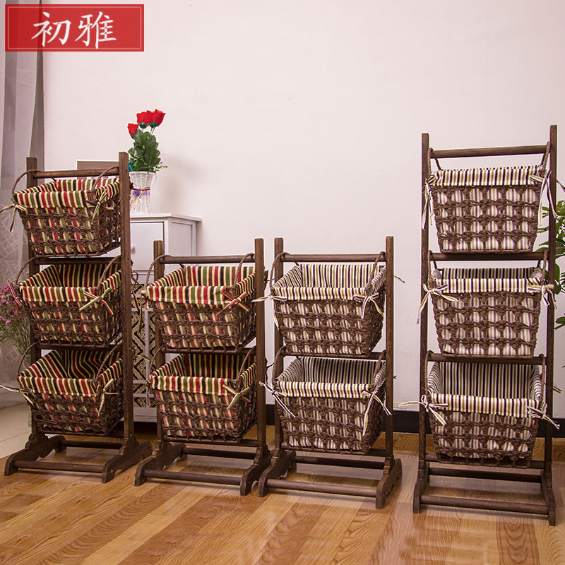 Fabric Storage Basket Frame Toy Bedroom Floor Storage Rack Basket Magazine Rack Rattan Simple Storage Rack Shelf