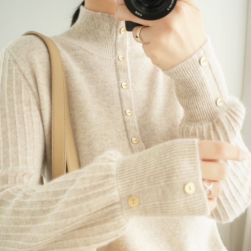 Autumn and Winter Half-Tall Non-Cashmere Long Sleeve Sweater Lantern Long Sleeve Han Pie Knitted Top