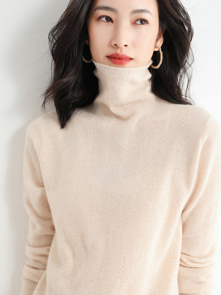 High collar knit undershirt woman 2021 autumn winter new 100 hitch set head pure color high collar loose long sleeve sweater