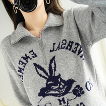 2021 autumn and winter new loose slurred bunny bunnies turtleneck jersey women sweater jacket head non cashmere slapped bottom fur coat