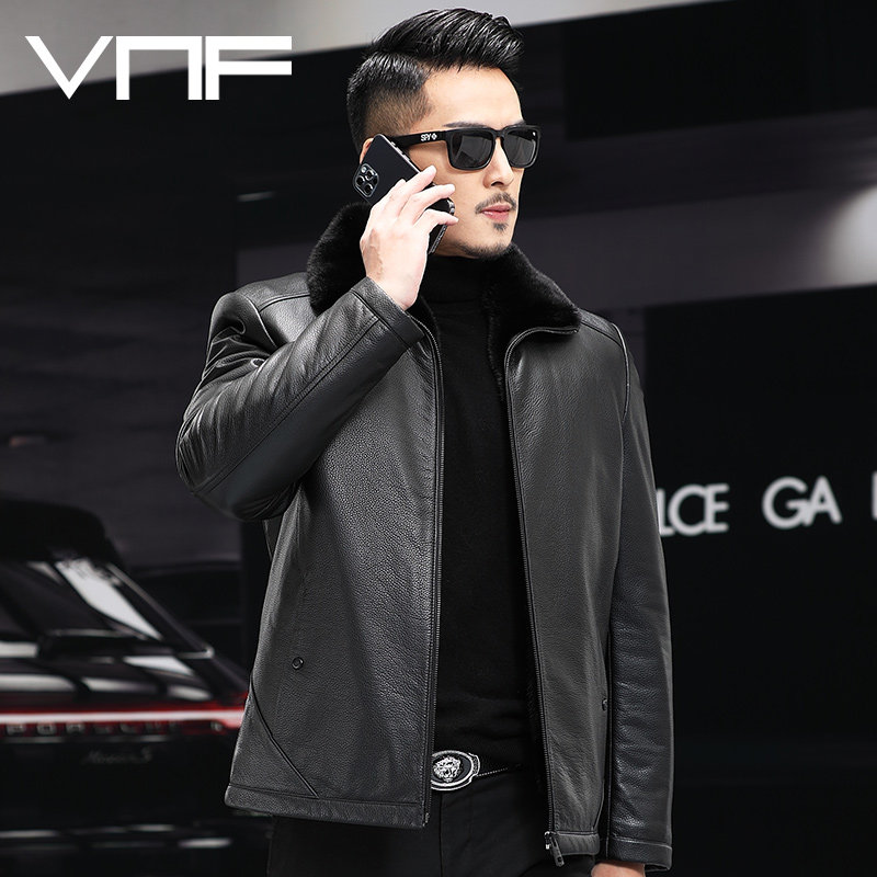 Henning Head Layer Cow Leather Leather Leather Clothing Men's Mink Liner Fur Integrated Leather Jacket Mink Leather Big Coat Short jacket-Taobao