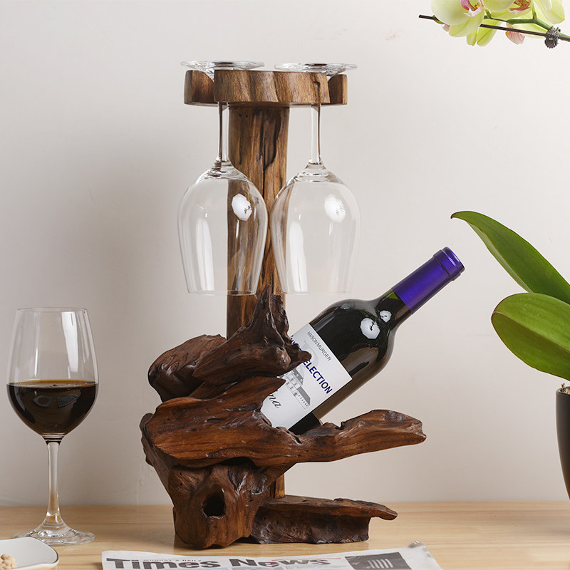 Yili solid wood wine rack decoration upside down cup rack wine bottle retro creative wine display rack creative decoration