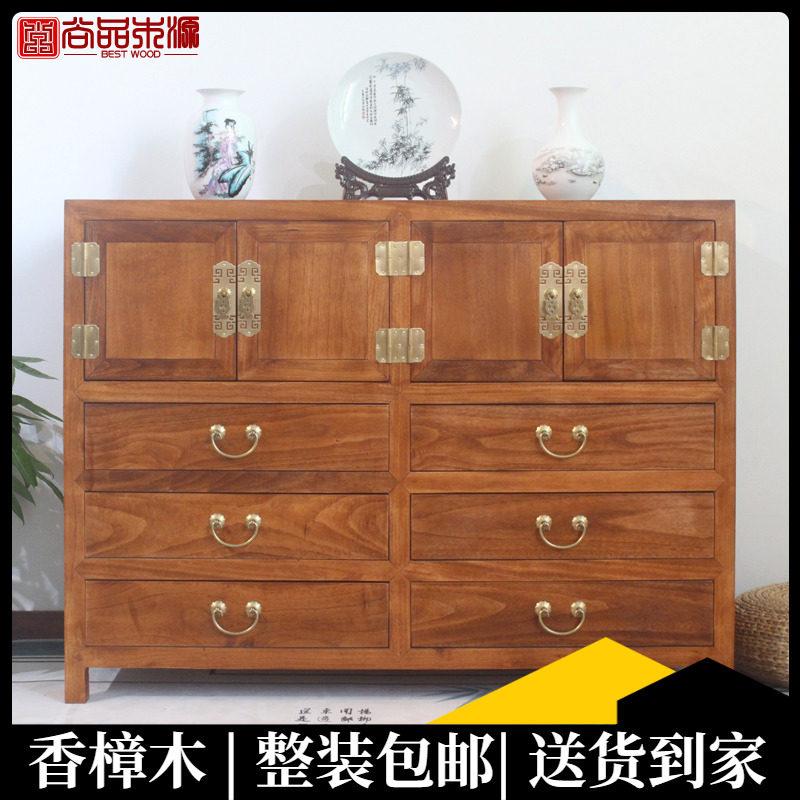 New Chinese-style solid wood six-drawer chest of camphor wood multi-functional modern porch storage furniture simple bedroom storage drawer