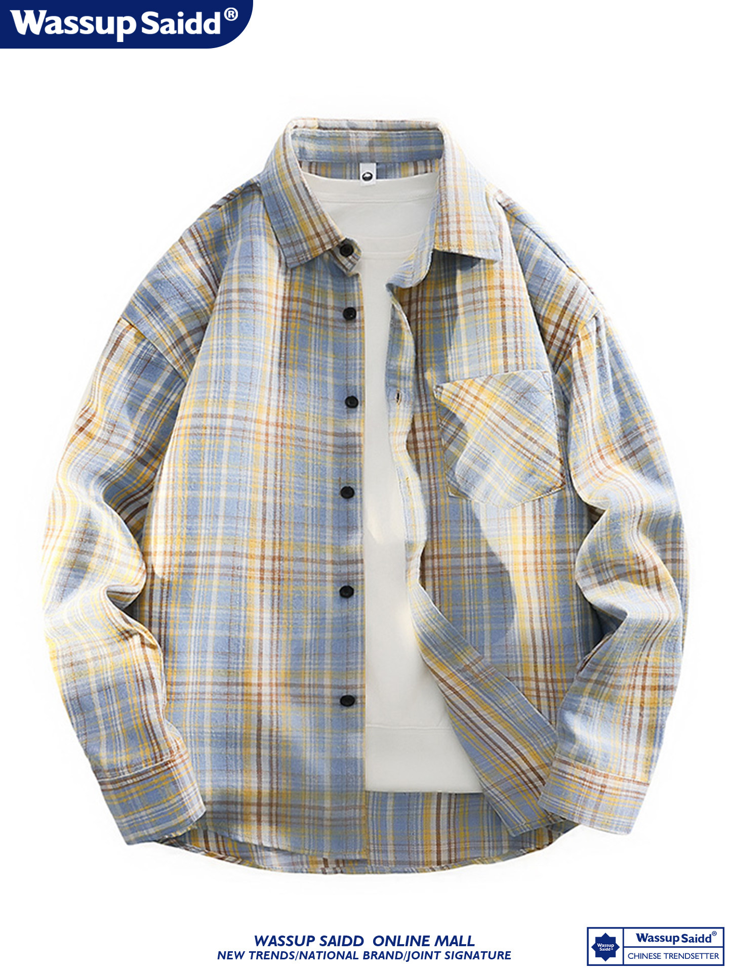 Wassup Saidd Plaid Shirt Men's Long-Sleeved Spring Japanese Style Versatile High-End Casual Handsome Shirt Jacket