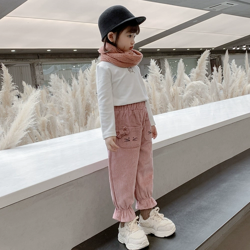 Вельветовые флисовые детские штаны для девочек, коллекция 2021, осенние