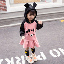 Girls plus velvet dress early autumn and winter 2021 new children Korean version of foreign style little girl hooded dress Princess