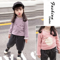 Girl plus velvet base shirt 2021 autumn and winter new baby girl long sleeve T-shirt children foreign-style children warm coat