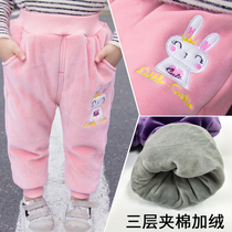Girls thick cotton pants 2021 New Winter female baby plus velvet pants baby baby children wearing foreign tide