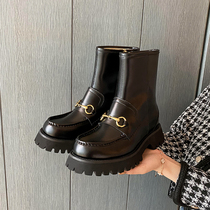 Title buckle thick bottom Martin boots Women Summer thin 2021 New genuine leather midbarrel boot thick bottom Inn wind short boot