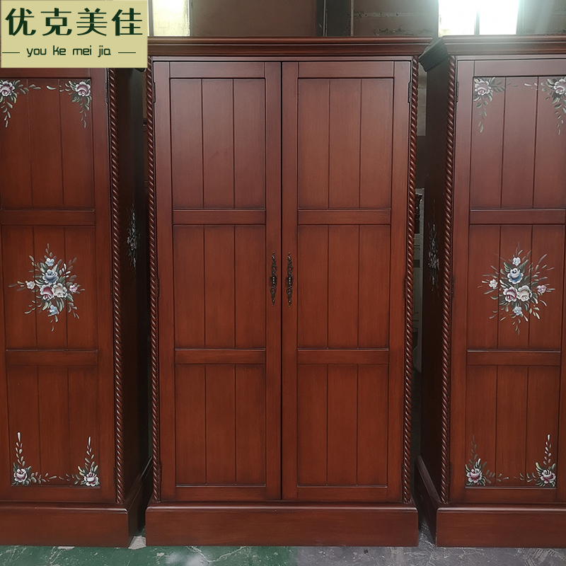 American double door wardrobe shoe cabinet storage accommodating bedroom closet 1 m large capacity with mirror retro European style multilayer cabinet