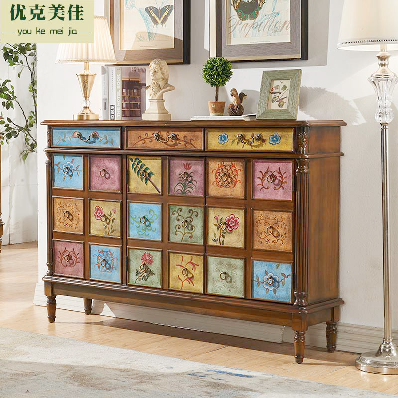 American shoe cabinet Xuanguan cabinet bucket cabinet in door large capacity multilayer storage shoes cabinet door hall retro solid wood storage cabinet