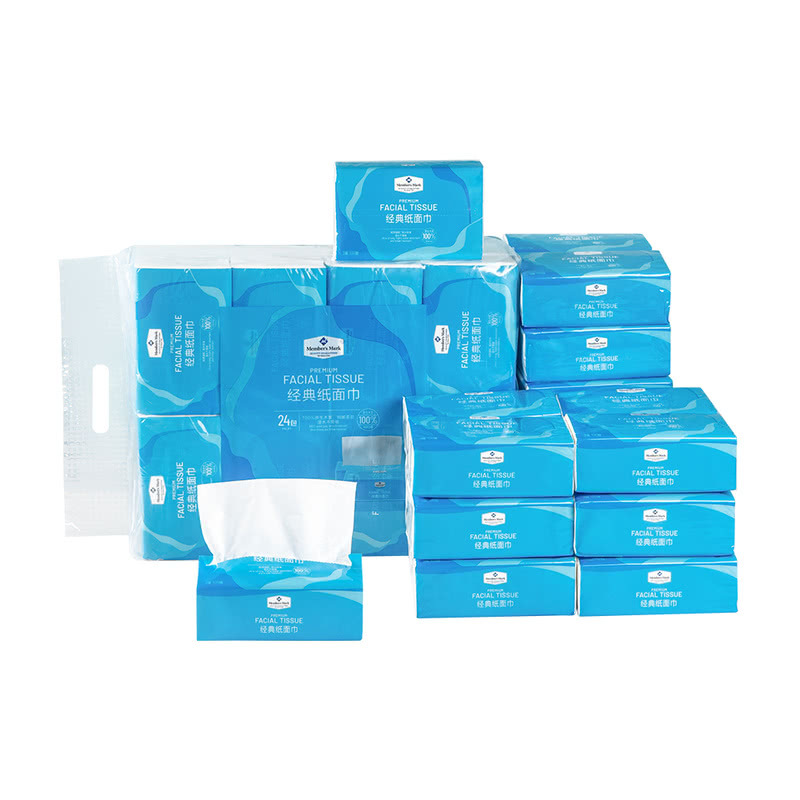 Sam's Supermarket Original Wood Pulp Sanitary Napkins Classic Facial Tissue 3-Ply 24 Packs 110 Sheets Non-Tearing