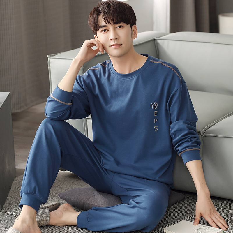Men's Pajamas, Spring and Autumn Style, Long-Sleeved, Pure Cotton, Autumn Men's Large Size Loungewear, All-Cotton, Thin Autumn Style, Youth Set