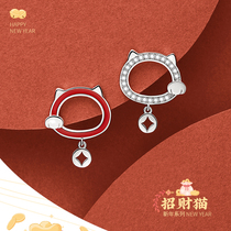 Flower Bud original lucky cat earrings 2021 New Tide simple silver pin earrings small New year earrings female festive