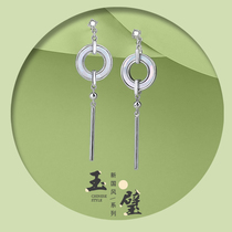 Flower Bud original Jade stud earrings 2021 new face niche earrings design sense temperament silver needle earrings female long model