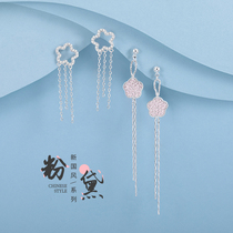 Flower Bud original pink Dai earrings 2021 new ancient wind earrings female temperament long silver needle earrings tassel earrings