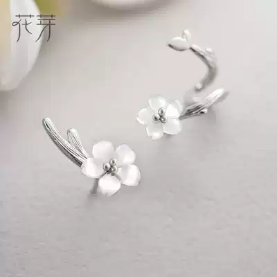 Flower Bud original design snow Cherry ear needle female sterling silver simple Japanese and Korean personality temperament earrings student small creative earrings