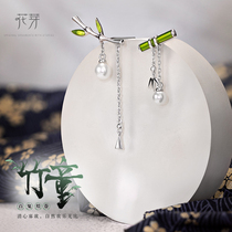 Flower Bud original bamboo boy earrings female silver needle pearl simple cold wind earrings retro asymmetric summer earrings
