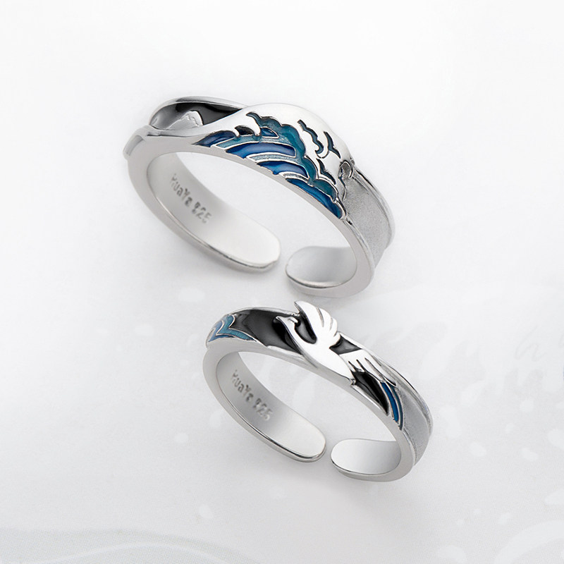 Flower buds original floating bustle bustle to the ring pure silver retro Valentine's Day gift to a female boyfriend couple rings pair