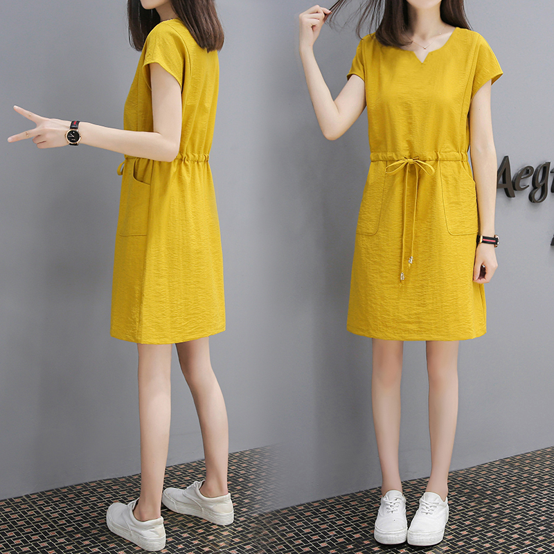 Short-Sleeved Long Skirt, Loose Casual Women's Dress, Summer Mid-Length Slim Fit Slimming Skirt for Women 2025 New Style