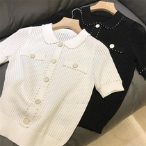 Brand factory discount store clearance special mall counter withdrawal gold wire embellishment lapel knitwear shirt female summer