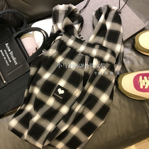 Old friends and new friends 1 must be collected ~ fashionable to the fried street black and white plaid love label leg casual straight pants female size