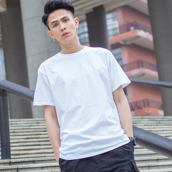 原创潮牌纯色白体短袖t恤 韩版纯棉男夏季休闲上衣常规简约打底衫