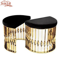 Rear modern semicircle stool black leather comb makeup stool champagne gold stainless sofa stool for shoes and short stool for small stool