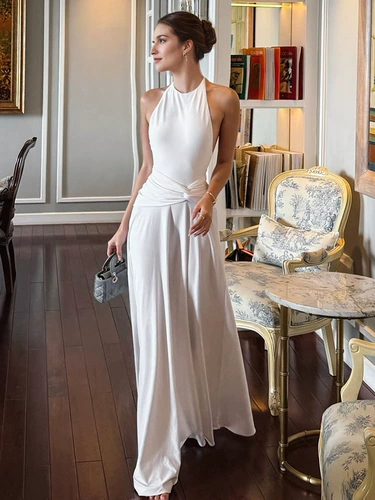 Платье, длинная юбка, облегающий крой, А-силуэт, с открытой спиной