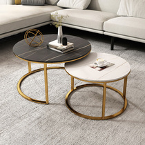 Nordic minimalist modern home round rock plate primary-secondary tea table small family type living room creative light lavish marble tea table