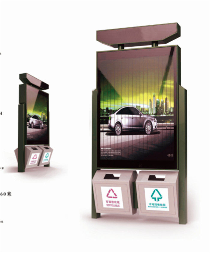Outdoor Street Classification Smart Dustbin Set For Solar Advertising Dustbin Stainless Steel Wall-mounted Rolling Light Box