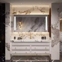 Retro light luxury slate seamless ceramic basin bathroom cabinet combination oak cabinet bathroom washbasin