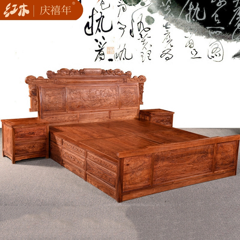 Red Wood Furniture Bed 1 8 m Double Man Bed Hedgehog Purple Sandalwood Bed of Mortise And Tenon Solid Wood Bed Bedroom Red Wood Large Bed