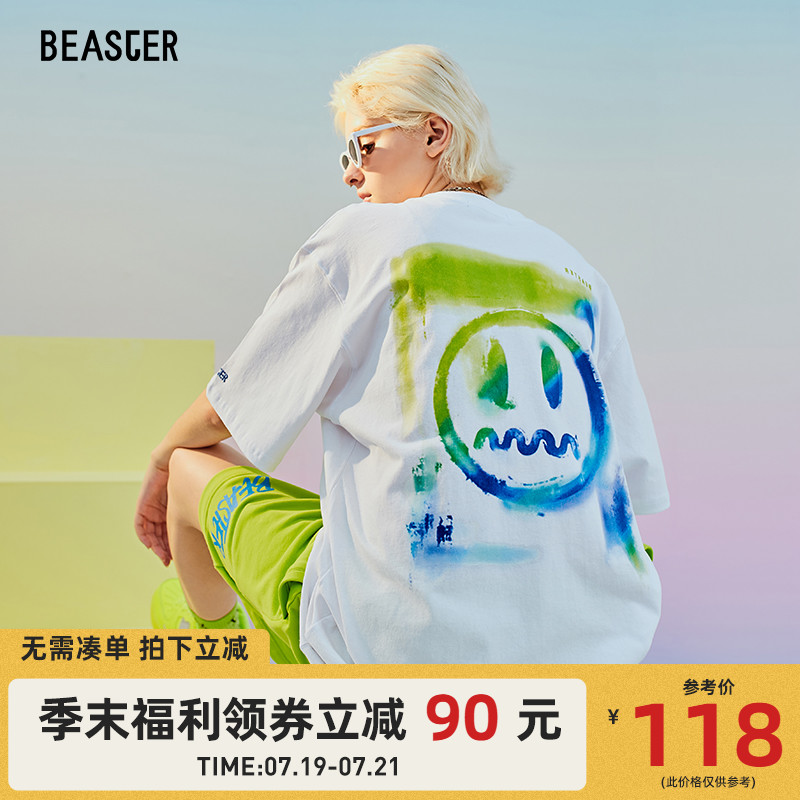 BEASTER little devil grimace star with the same couple national tide brand hip-hop short-sleeved T-shirt men's body style loose ins