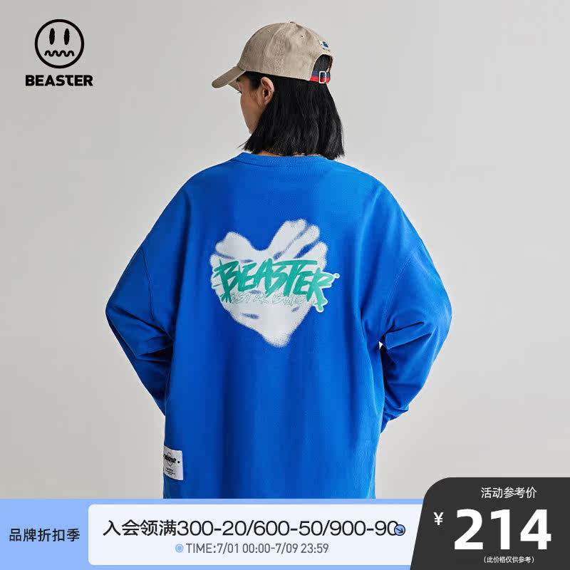 BEASTER Little Devil Ghost Face Trend Graffiti Love Printed Long Sleeve T-shirt Long Sleeve Loose Casual Inner Lap man